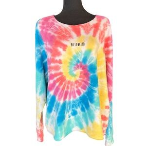 BILLEBEINO WOMEN’S TIE DYE SWEATSHIRT RAW HEM NECKLINE & NECK XL